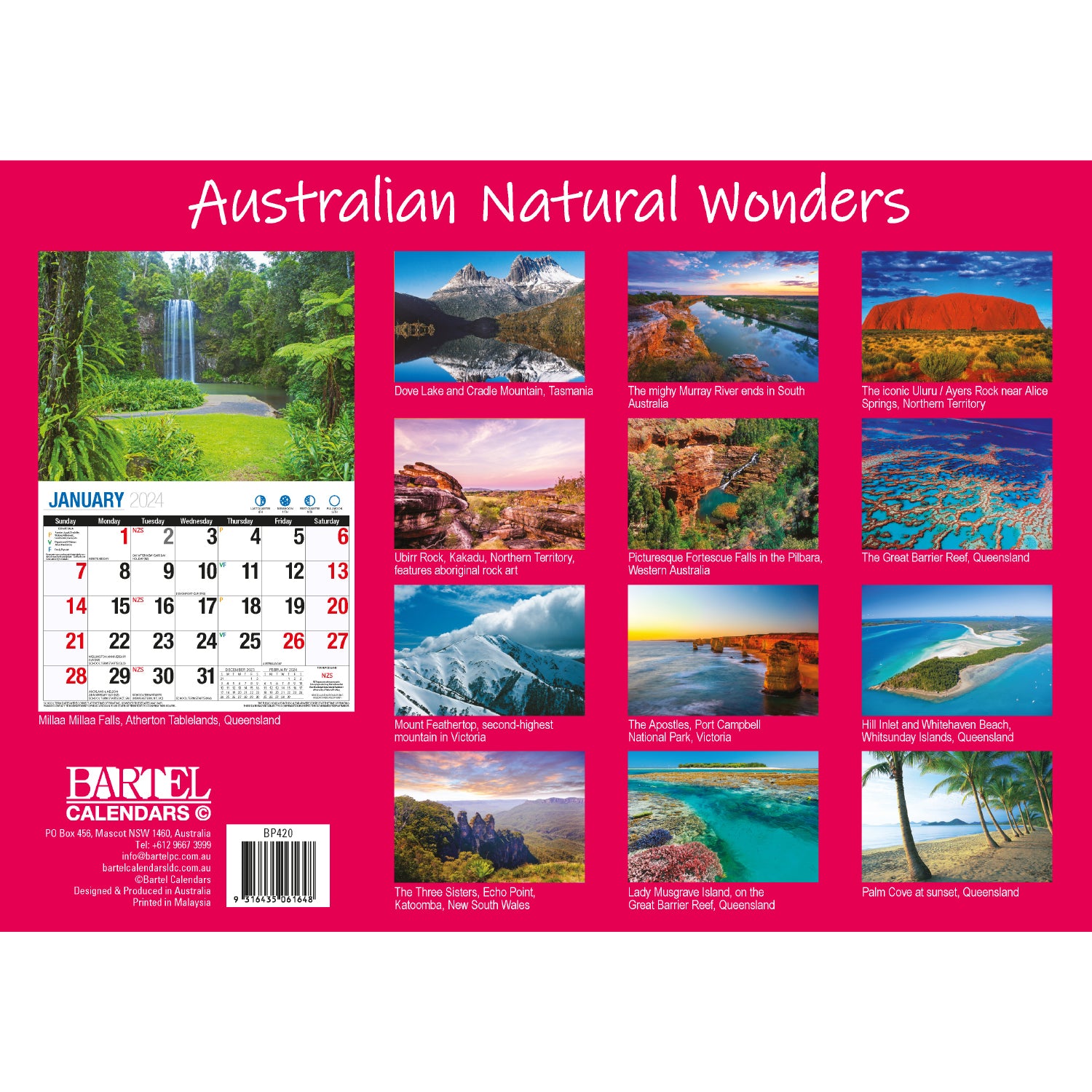 Australian Natural Wonders 2024 Rectangle Wall Calendar 16 Months Planner Photos V474-614568