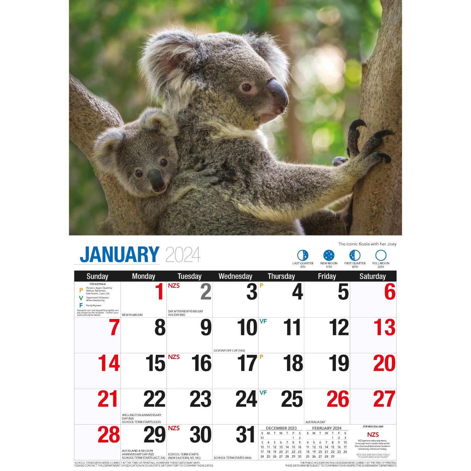 Australian Wildlife - 2024 Rectangle Wall Calendar 16 Months Animal Photography V474-614569