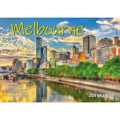 Melbourne - 2024 Rectangle Wall Calendar 16 Months Planner Cityscapes Landmarks V474-614572