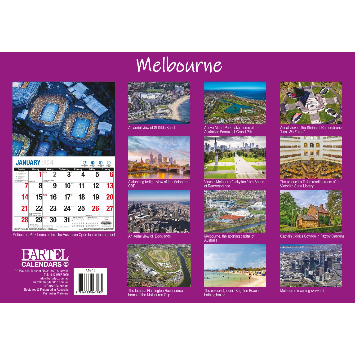 Melbourne - 2024 Rectangle Wall Calendar 16 Months Planner Cityscapes Landmarks V474-614572