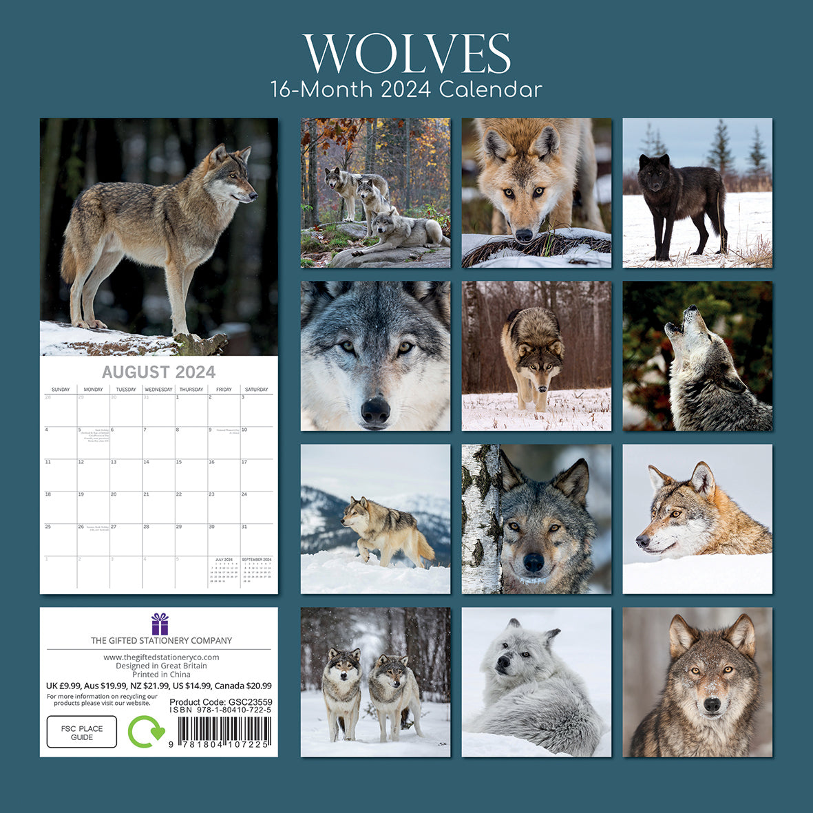 Wolves - 2024 Square Wall Calendar Pets Animals 16 Months Christmas Planner Gift V474-615345