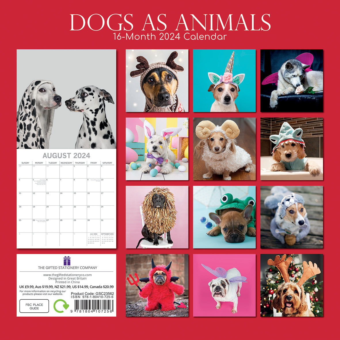 Dogs as Animals 2024 Square Wall Calendar Pets Animals 16 Months Premium Planner V474-615352