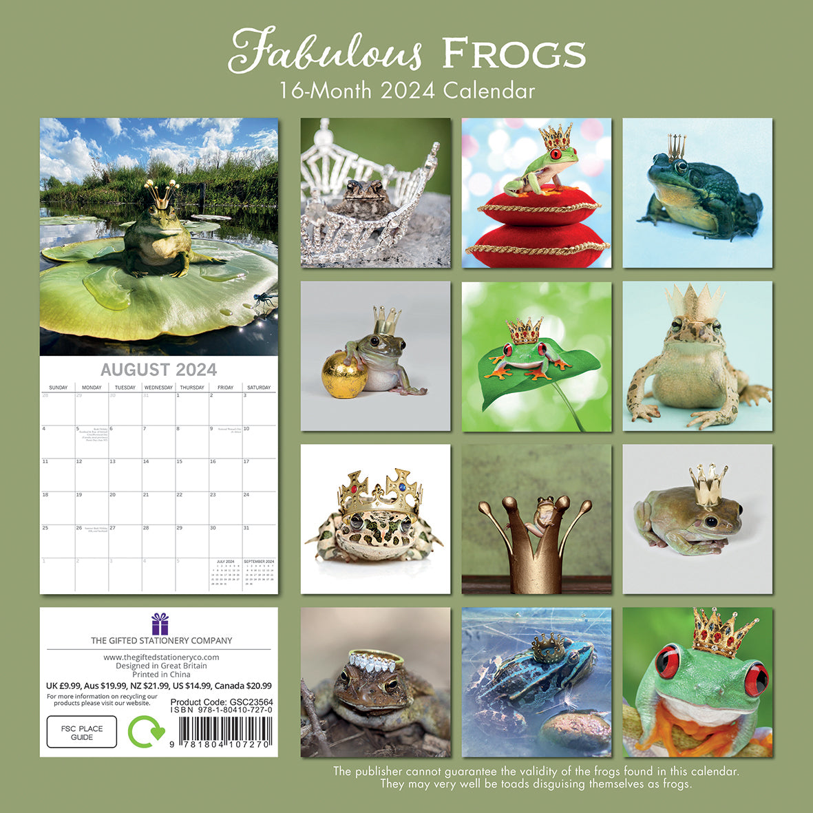 Fabulous Frogs - 2024 Square Wall Calendar Pets Animals 16 Month Premium Planner V474-615354