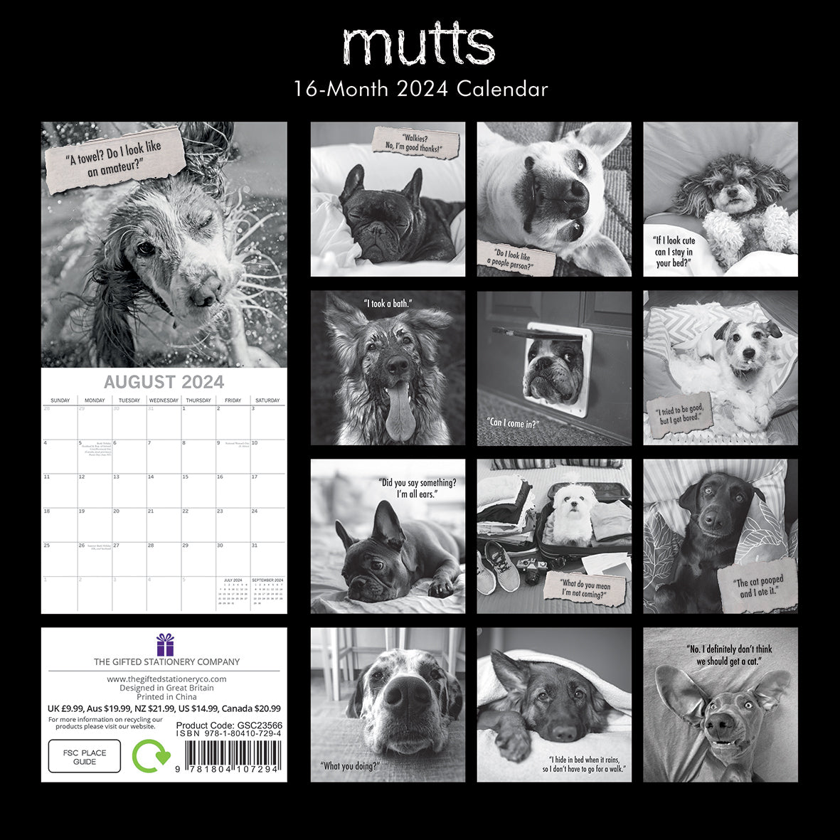 Mutts - 2024 Square Wall Calendar Pets Animals 16 Month Premium Planner New Year V474-615356