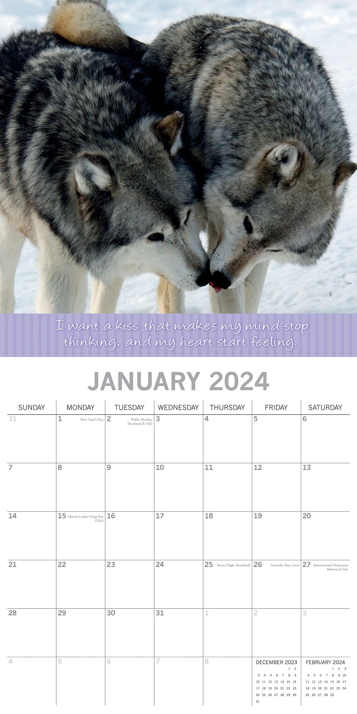 Kisses 2024 Square Wall Calendar Pets Animals 16 Months Premium Planner New Year V474-615359