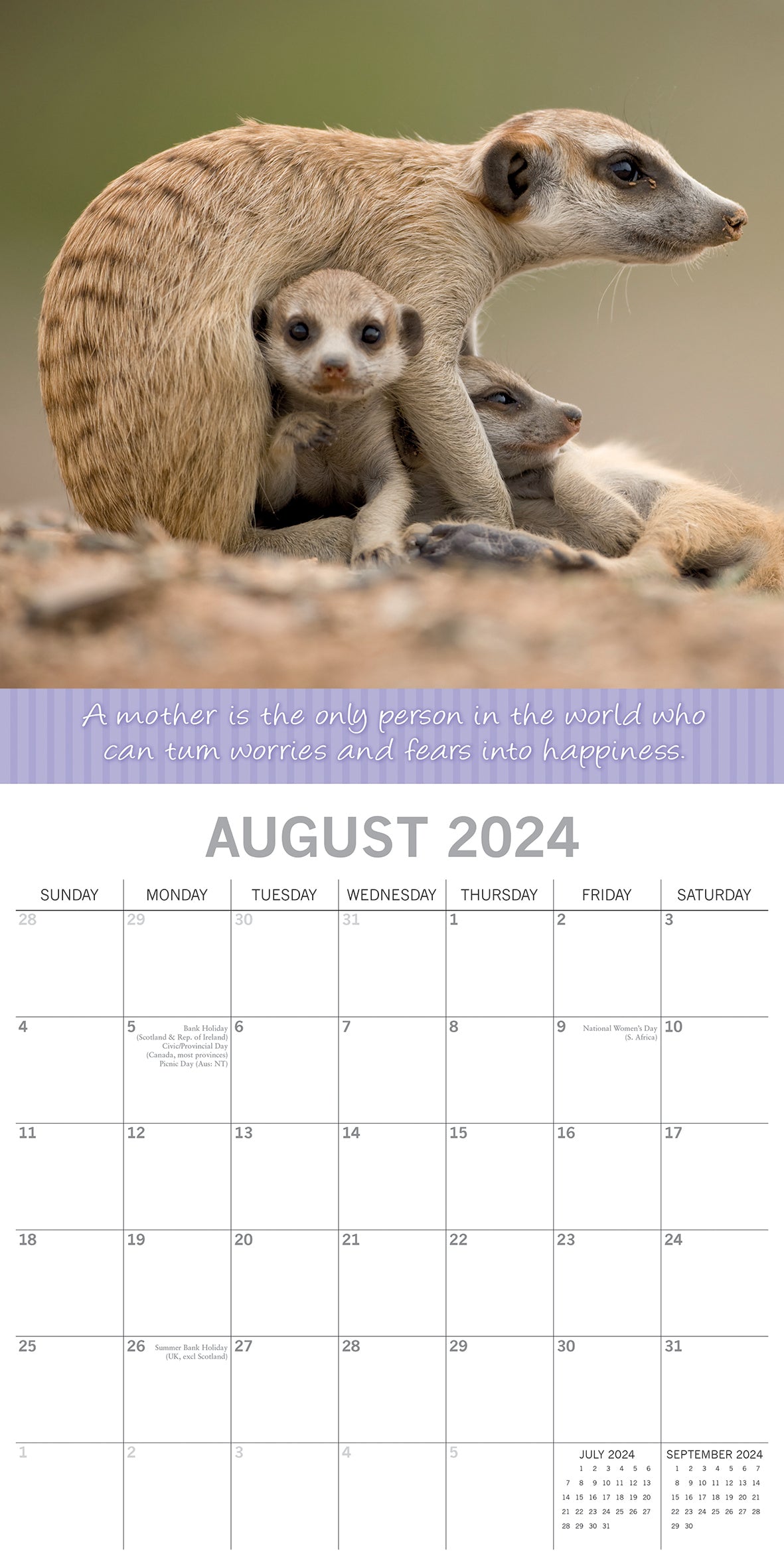 Mother's Love - 2024 Square Wall Calendar Pets Animals 16 Months Premium Planner V474-615360