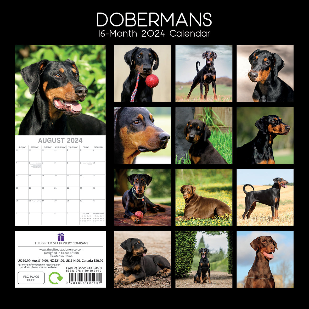 Dobermans - 2024 Square Wall Calendar Pets Dog 16 Month Premium Planner New Year V474-615370