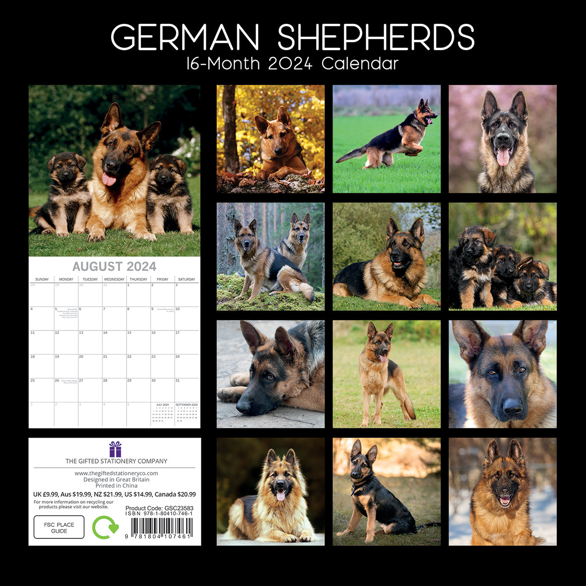 German Shepherds - 2024 Square Wall Calendar Pets Dog 16 Months Premium Planner V474-615372