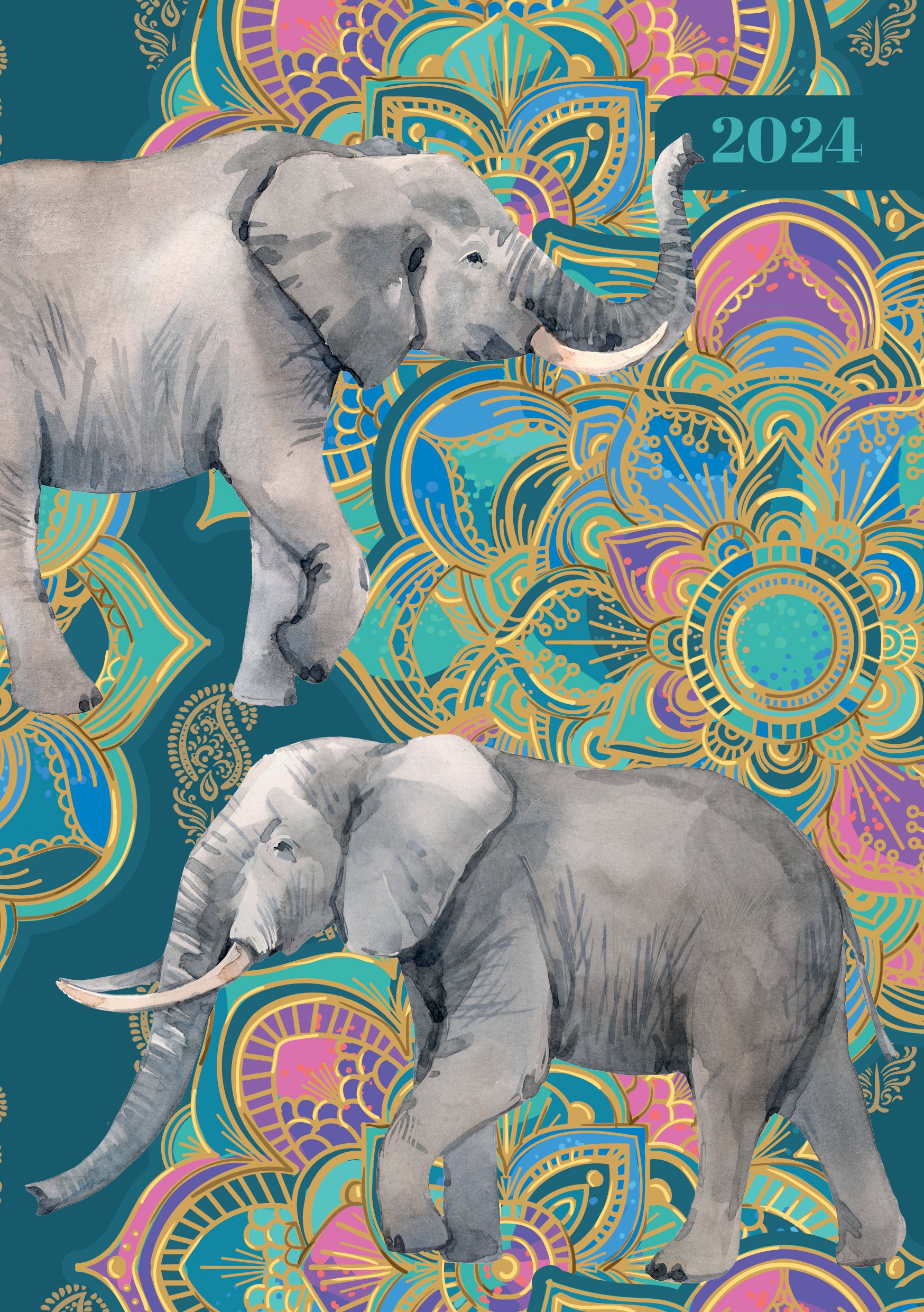 Elephant Elegance 2024 A5 Padded Cover Diary Premium Planner Book New Year Gift V474-617550