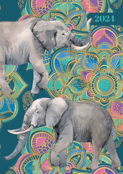 Elephant Elegance 2024 A5 Padded Cover Diary Premium Planner Book New Year Gift V474-617550