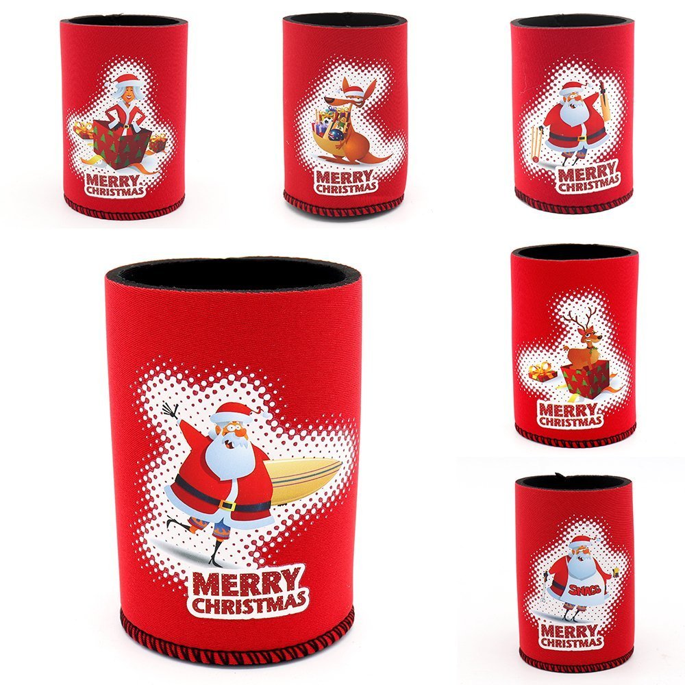 6x Christmas Stubby Stubbie Holders Beer Bottle Drink Can Cooler Santa Reindeer, A V474-623219