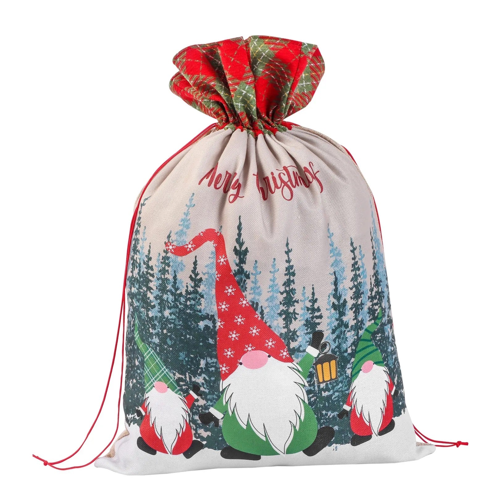 50x70cm Canvas Hessian Christmas Santa Sack Xmas Stocking Reindeer Kids Gift Bag, Cream - Faceless Santa (A) V474-624982