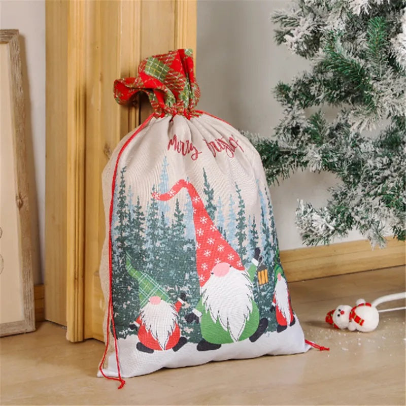 50x70cm Canvas Hessian Christmas Santa Sack Xmas Stocking Reindeer Kids Gift Bag, Cream - Faceless Santa (A) V474-624982
