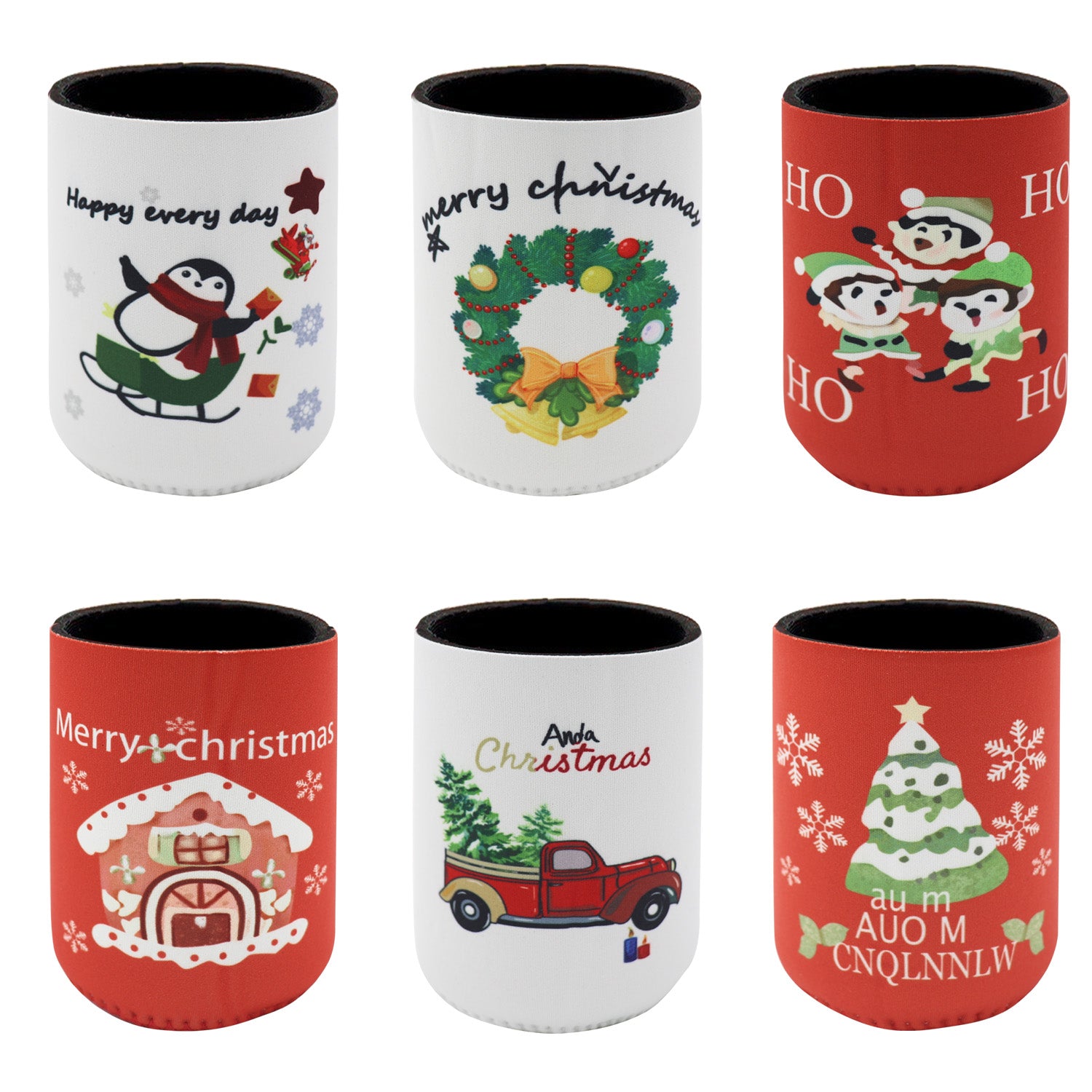 6x Christmas Stubby Stubbie Holders Beer Bottle Drink Can Cooler Santa Reindeer, C V474-626014
