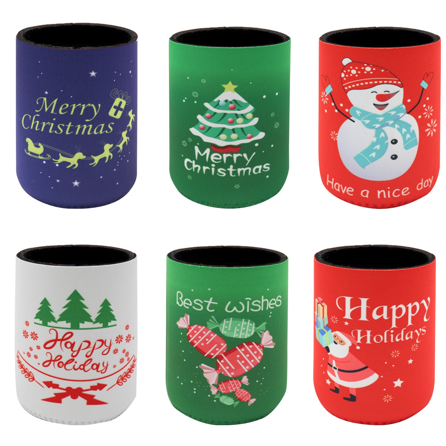 6x Christmas Stubby Stubbie Holders Beer Bottle Drink Can Cooler Santa Reindeer, D V474-626015