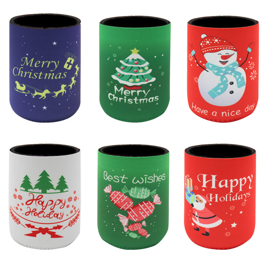 6x Christmas Stubby Stubbie Holders Beer Bottle Drink Can Cooler Santa Reindeer, D V474-626015