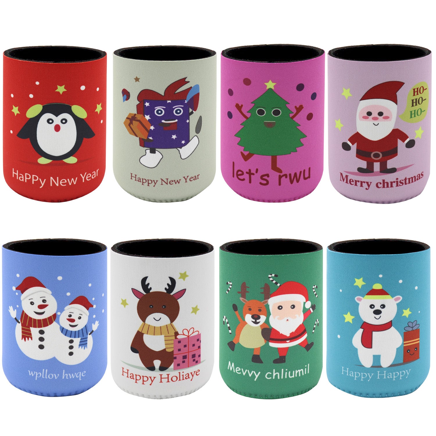 8x Christmas Stubby Stubbie Holders Beer Bottle Drink Can Cooler Santa Reindeer, H V474-626016