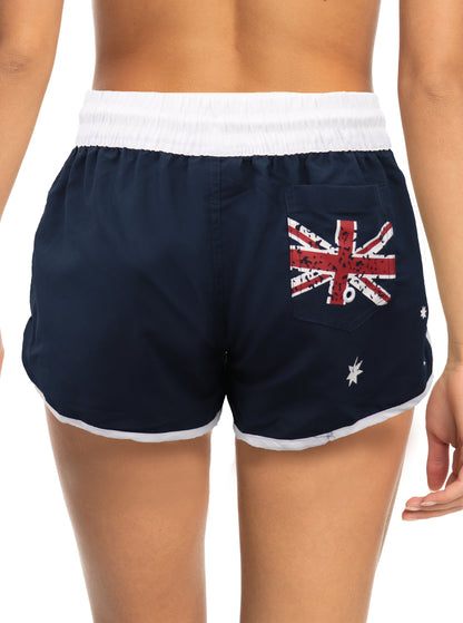 Ladies' Women's Board Shorts Australian Day Flag Gym Beach Aussie Swim Souvenir, Navy, 10 V474-626047