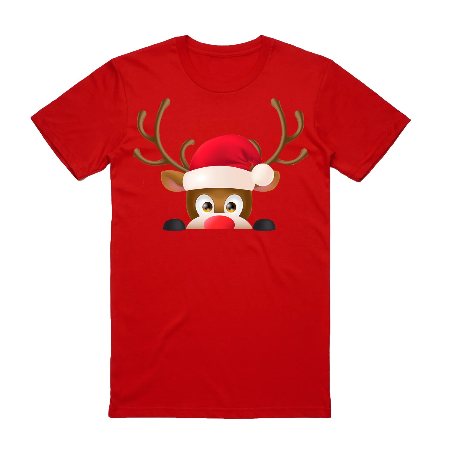100% Cotton Christmas T-shirt Adult Unisex Tee Tops Funny Santa Party Custume, Reindeer Head (Red), M V474-626521