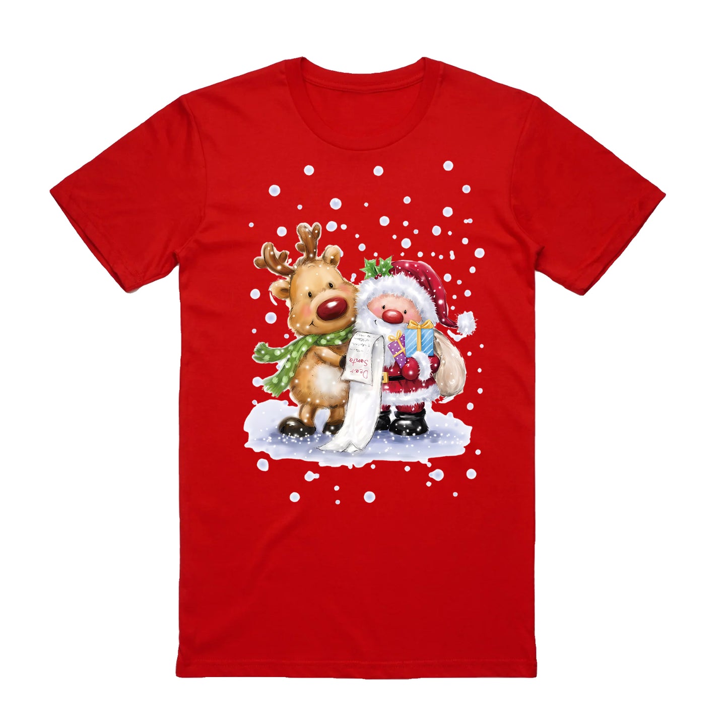 100% Cotton Christmas T-shirt Adult Unisex Tee Tops Funny Santa Party Custume, Reading Santa (Red), XL V474-626535