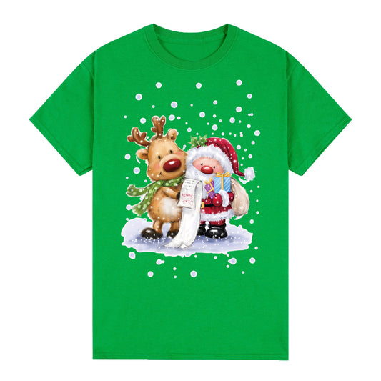 100% Cotton Christmas T-shirt Adult Unisex Tee Tops Funny Santa Party Custume, Reading Santa (Green), L V474-626540