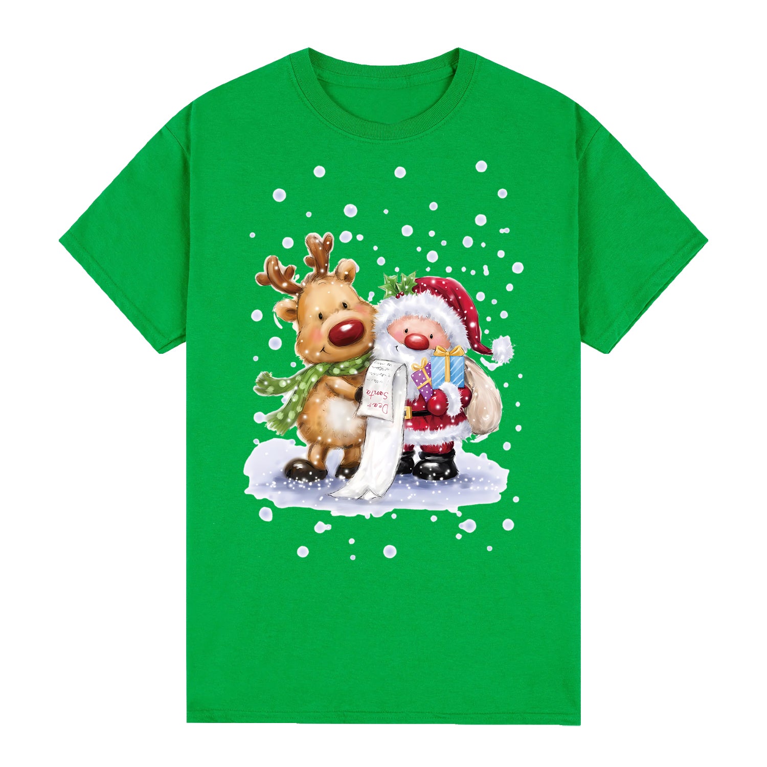 100% Cotton Christmas T-shirt Adult Unisex Tee Tops Funny Santa Party Custume, Reading Santa (Green), 2XL V474-626542