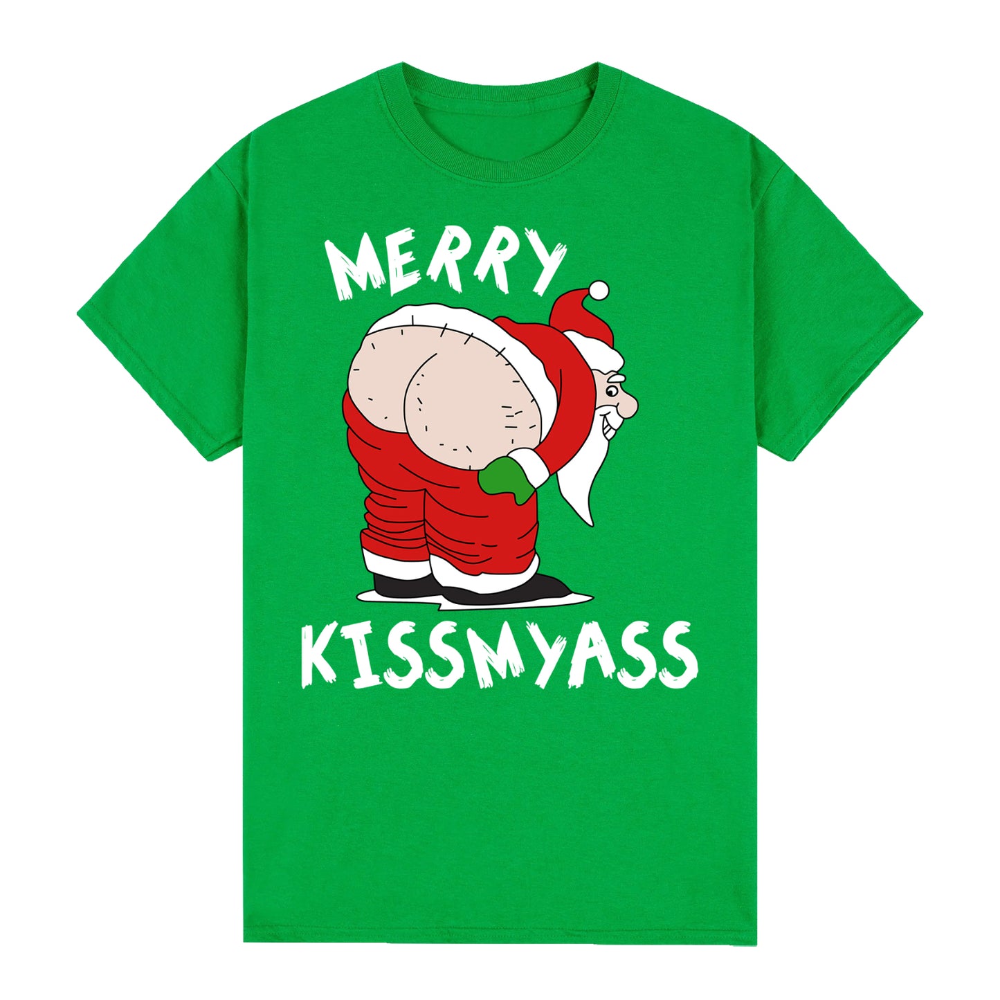 100% Cotton Christmas T-shirt Adult Unisex Tee Tops Funny Santa Party Custume, Merry Kissmyass (Green), L V474-626552