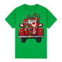 100% Cotton Christmas T-shirt Adult Unisex Tee Tops Funny Santa Party Custume, Car with Reindeer (Green), M V474-626575