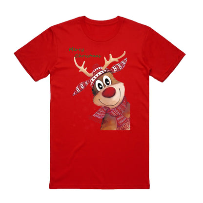 100% Cotton Christmas T-shirt Adult Unisex Tee Tops Funny Santa Party Custume, Reindeer (Red), S V474-626580