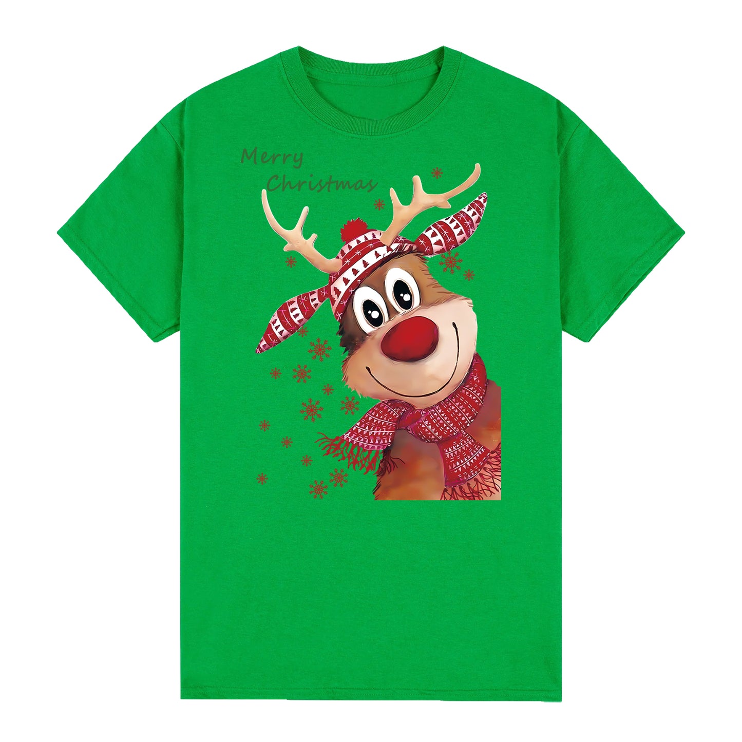 100% Cotton Christmas T-shirt Adult Unisex Tee Tops Funny Santa Party Custume, Reindeer (Green), L V474-626588