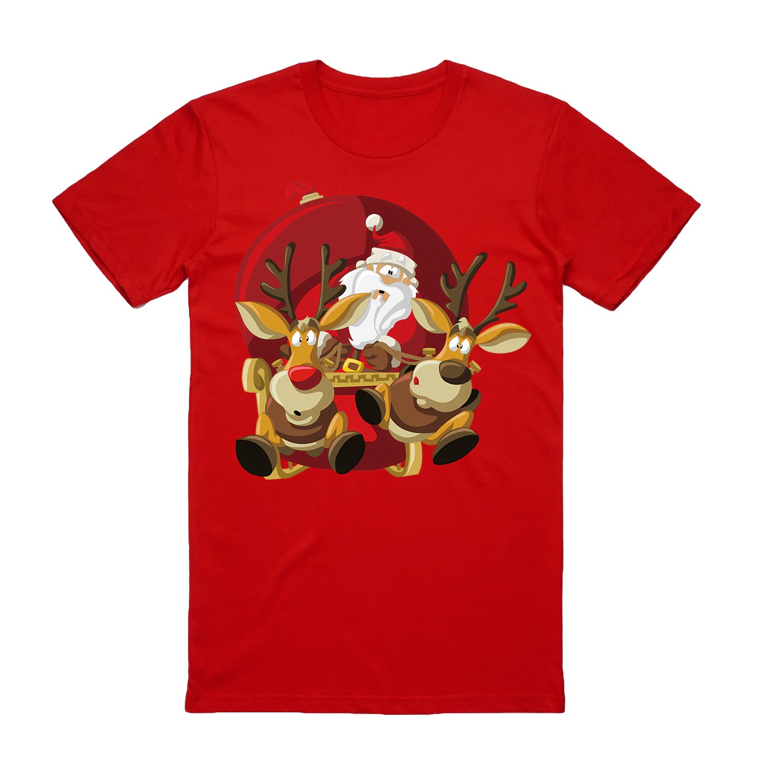 100% Cotton Christmas T-shirt Adult Unisex Tee Tops Funny Santa Party Custume, Santas Sleigh (Red), L V474-626600