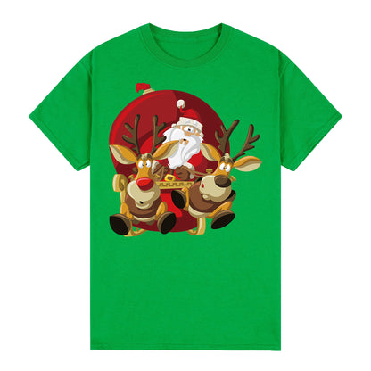 100% Cotton Christmas T-shirt Adult Unisex Tee Tops Funny Santa Party Custume, Santas Sleigh (Green), S V474-626604