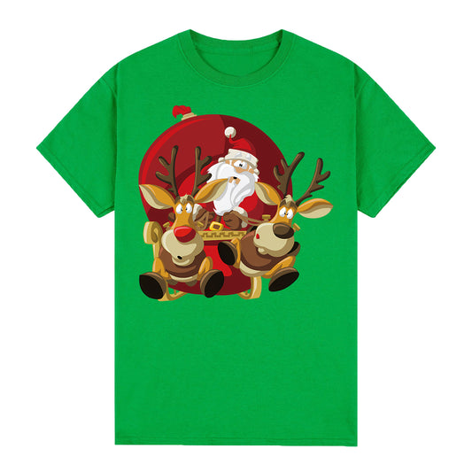 100% Cotton Christmas T-shirt Adult Unisex Tee Tops Funny Santa Party Custume, Santas Sleigh (Green), S V474-626604