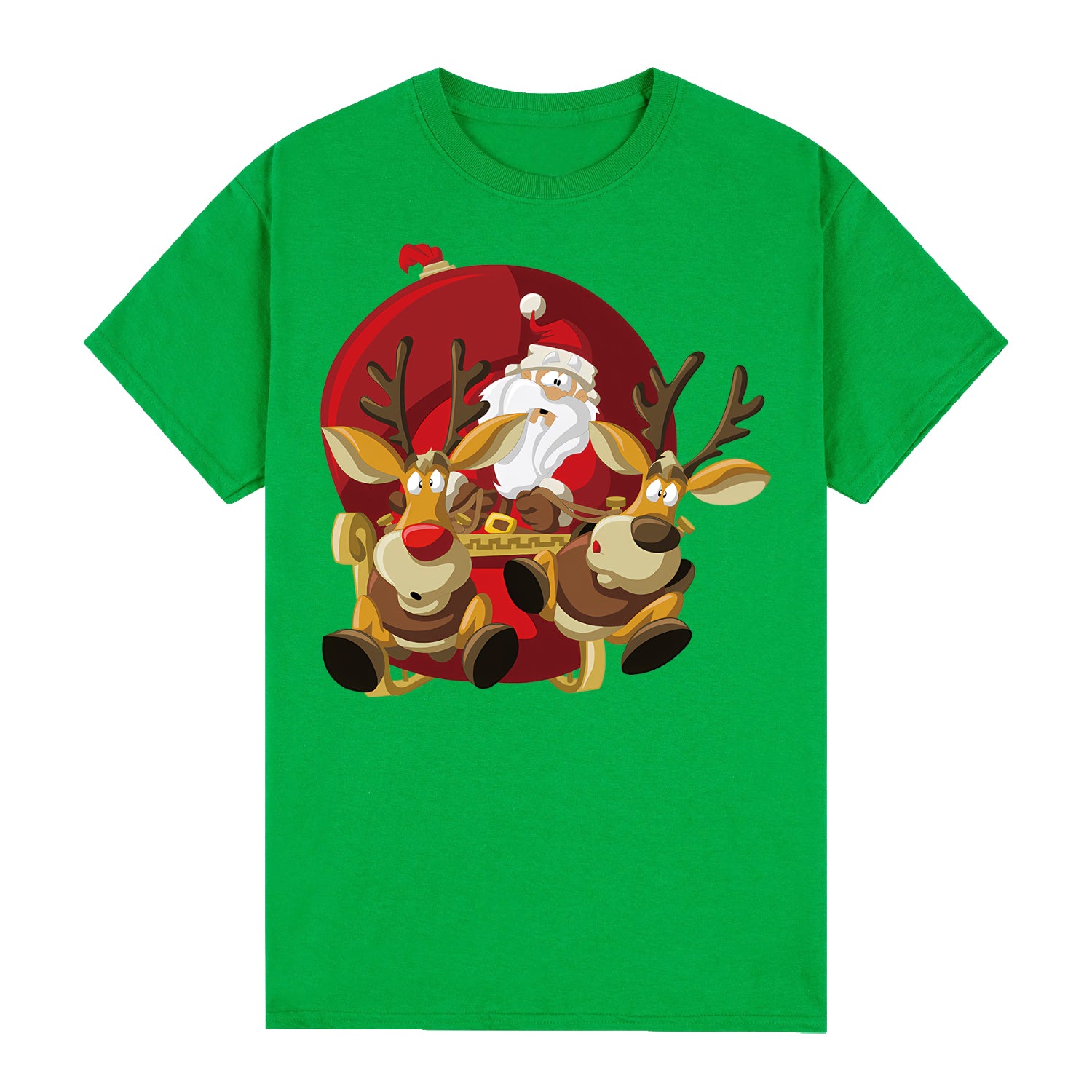 100% Cotton Christmas T-shirt Adult Unisex Tee Tops Funny Santa Party Custume, Santas Sleigh (Green), L V474-626606
