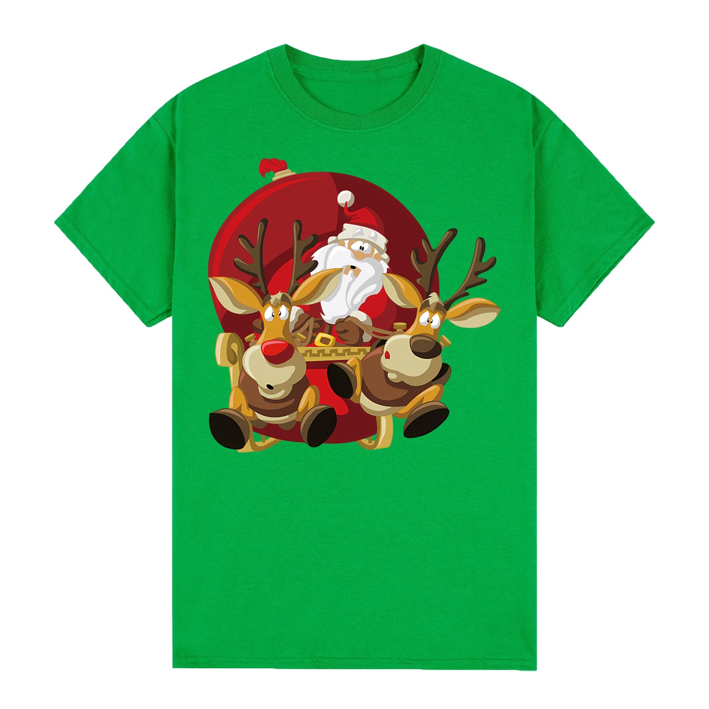100% Cotton Christmas T-shirt Adult Unisex Tee Tops Funny Santa Party Custume, Santas Sleigh (Green), XL V474-626607