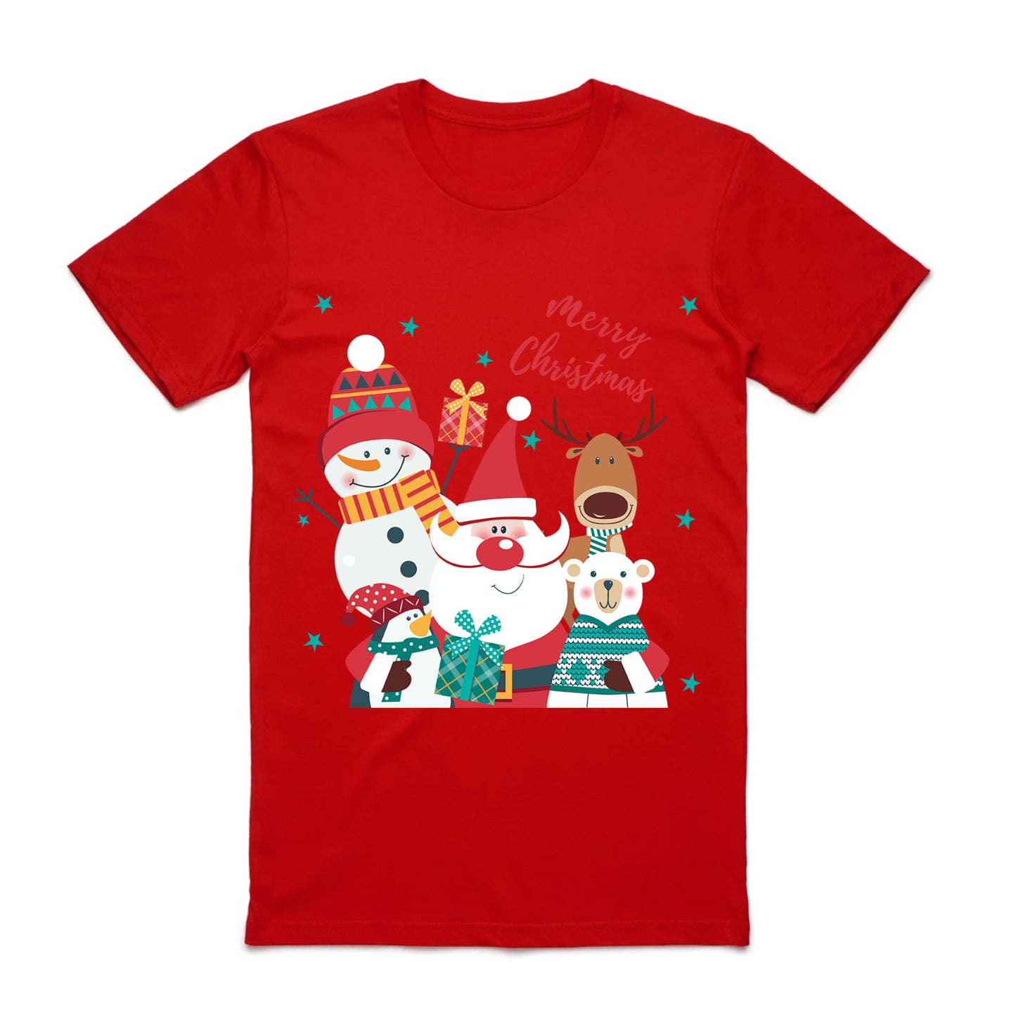 100% Cotton Christmas T-shirt Adult Unisex Tee Tops Funny Santa Party Custume, Santa Gathering (Red), 2XL V474-626620