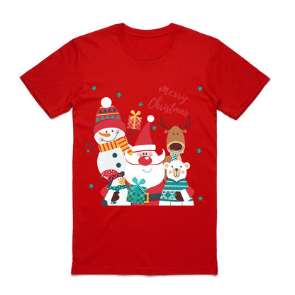 100% Cotton Christmas T-shirt Adult Unisex Tee Tops Funny Santa Party Custume, Santa Gathering (Red), 2XL V474-626620