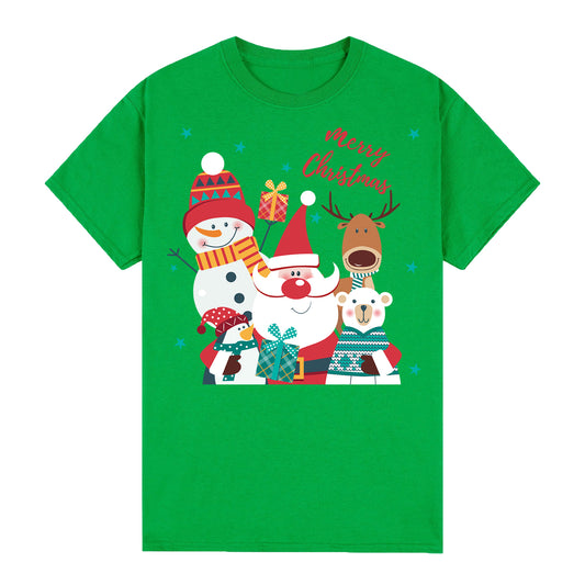 100% Cotton Christmas T-shirt Adult Unisex Tee Tops Funny Santa Party Custume, Santa Gathering (Green), S V474-626622