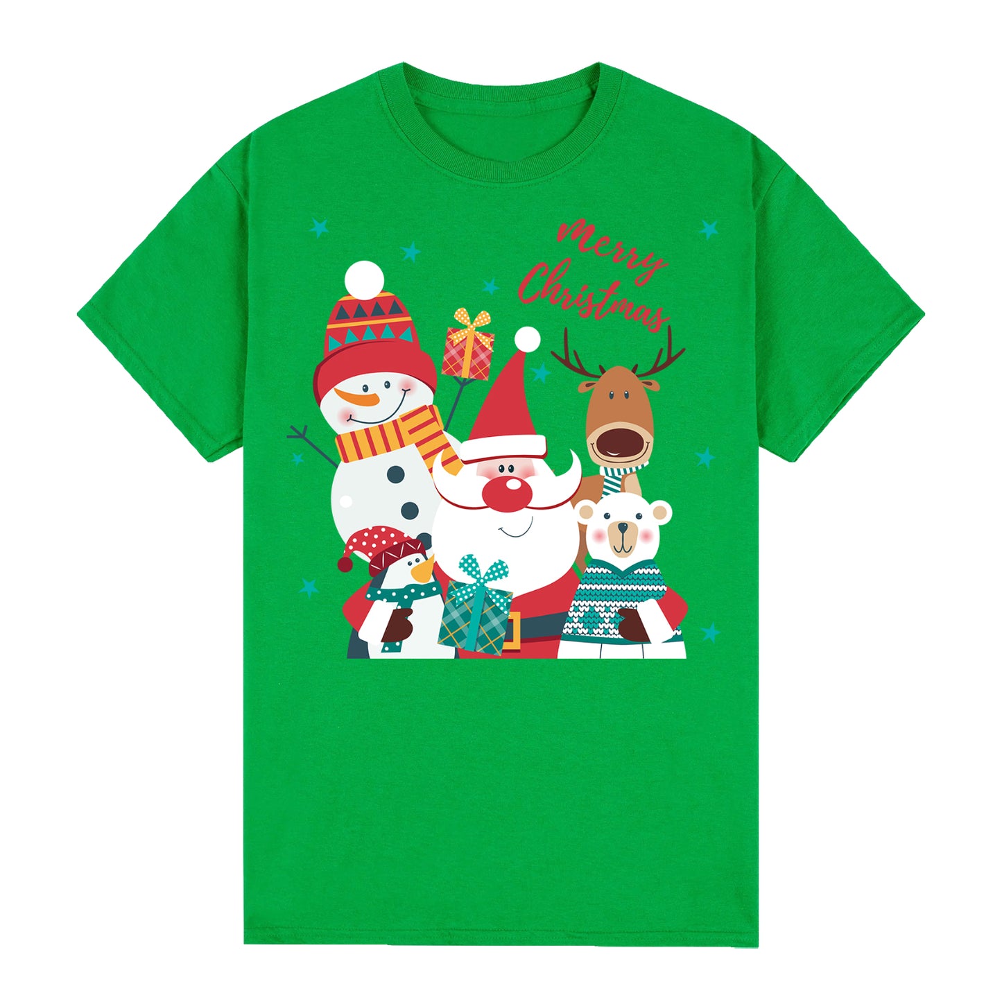100% Cotton Christmas T-shirt Adult Unisex Tee Tops Funny Santa Party Custume, Santa Gathering (Green), 2XL V474-626626
