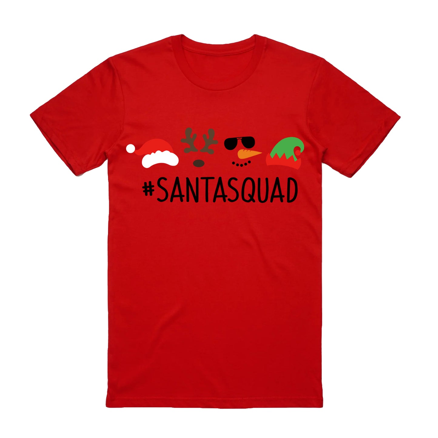 100% Cotton Christmas T-shirt Adult Unisex Tee Tops Funny Santa Party Custume, Santa Squad (Red), 3XL V474-626633