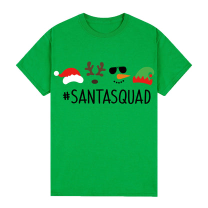 100% Cotton Christmas T-shirt Adult Unisex Tee Tops Funny Santa Party Custume, Santa Squad (Green), L V474-626636