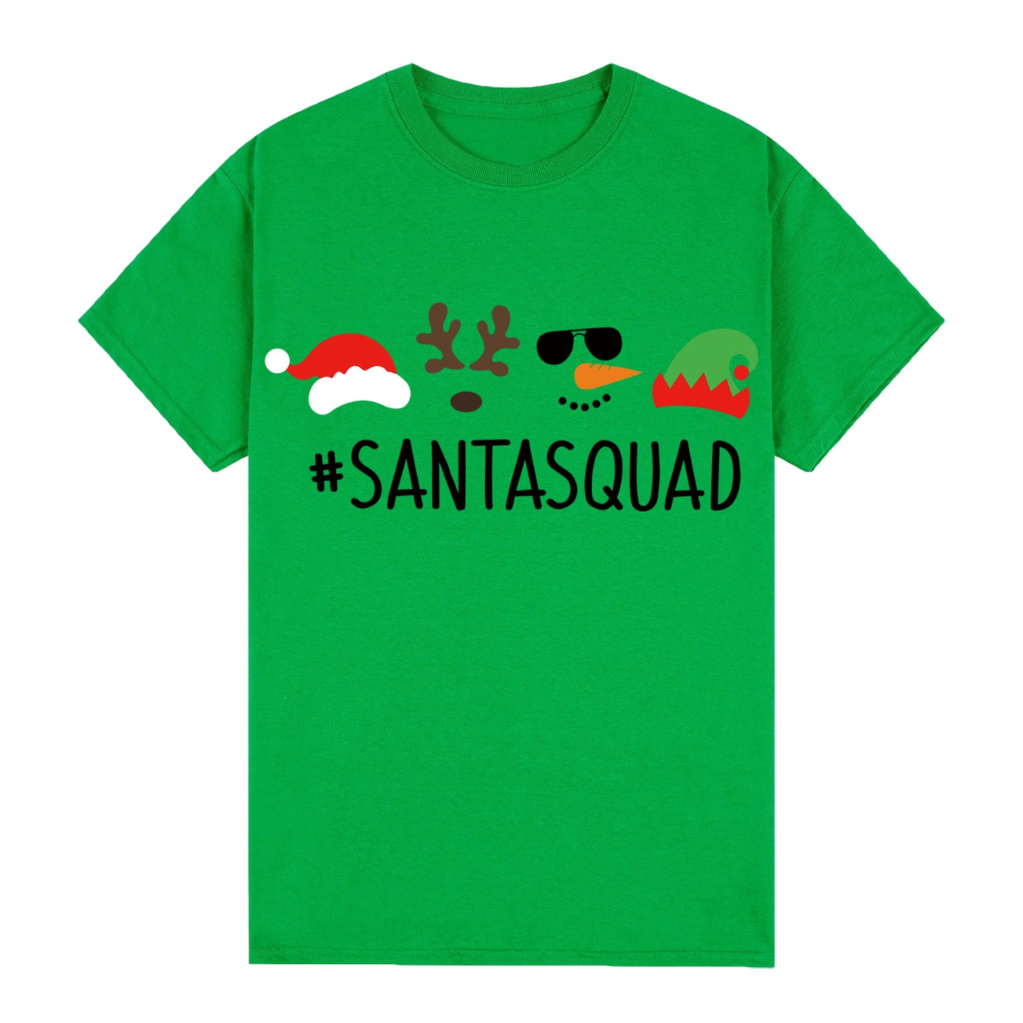 100% Cotton Christmas T-shirt Adult Unisex Tee Tops Funny Santa Party Custume, Santa Squad (Green), XL V474-626637