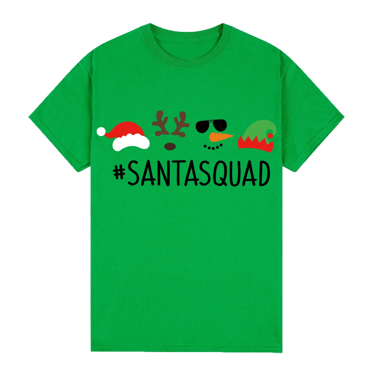 100% Cotton Christmas T-shirt Adult Unisex Tee Tops Funny Santa Party Custume, Santa Squad (Green), XL V474-626637