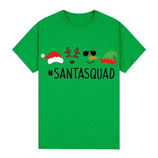 100% Cotton Christmas T-shirt Adult Unisex Tee Tops Funny Santa Party Custume, Santa Squad (Green), XL V474-626637