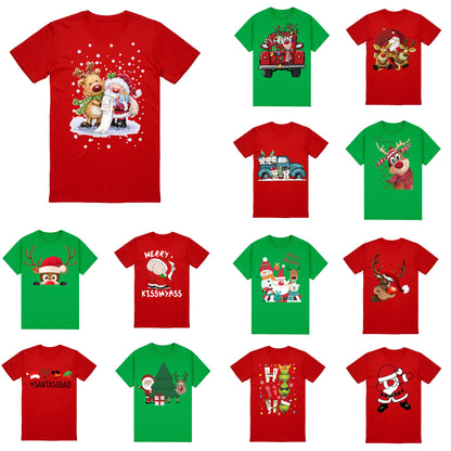 100% Cotton Christmas T-shirt Adult Unisex Tee Tops Funny Santa Party Custume, Santa with Tree (Red), 2XL V474-626644