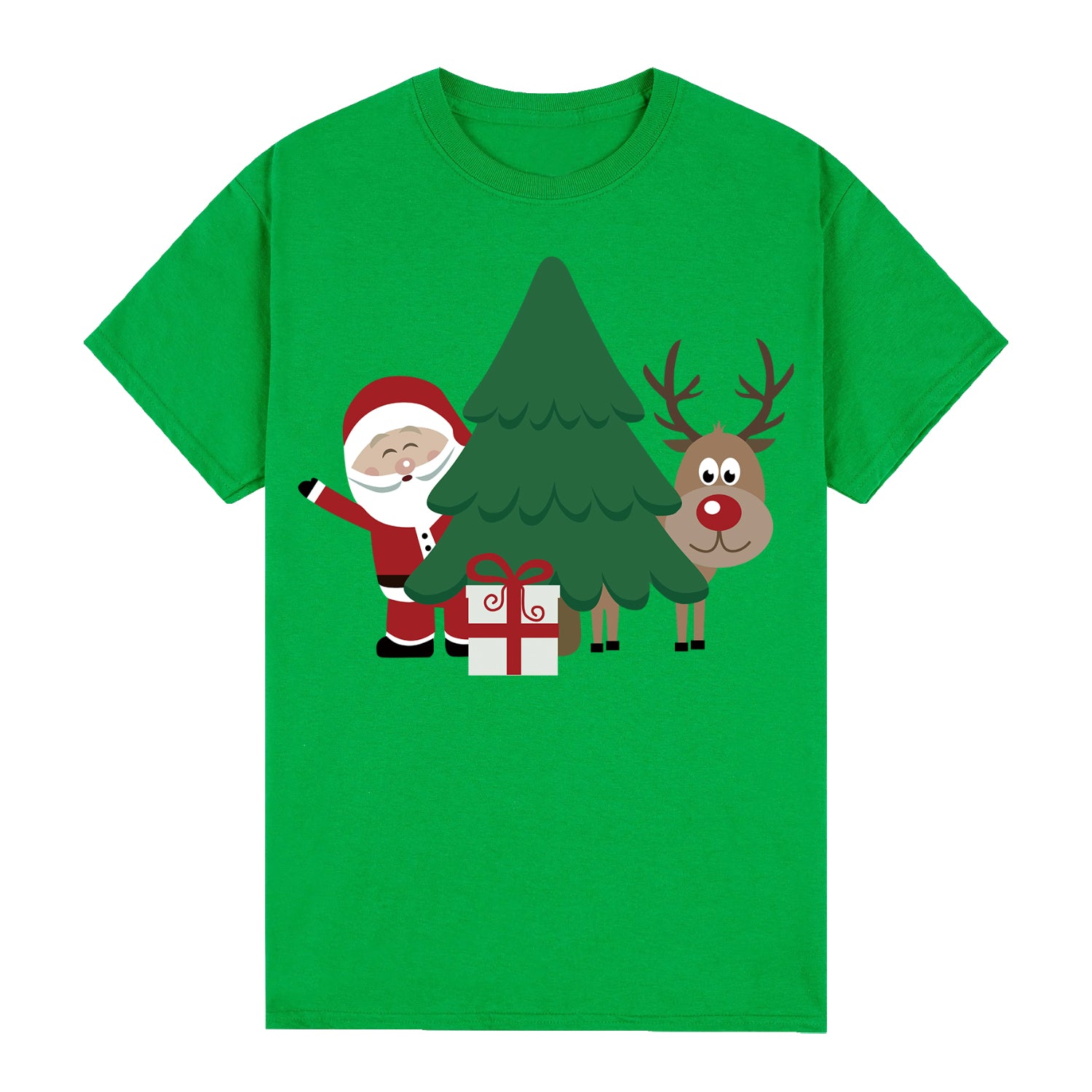 100% Cotton Christmas T-shirt Adult Unisex Tee Tops Funny Santa Party Custume, Santa with Tree (Green), M V474-626647