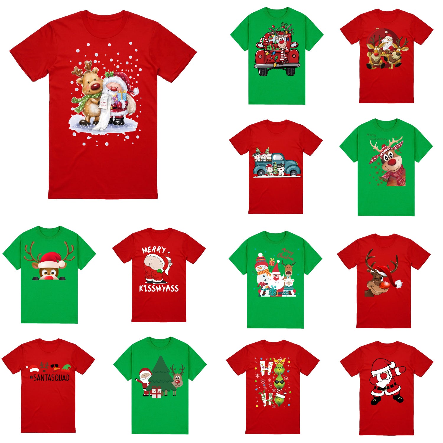 100% Cotton Christmas T-shirt Adult Unisex Tee Tops Funny Santa Party Custume, Shrek (Red), XL V474-626655