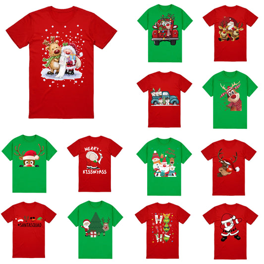 100% Cotton Christmas T-shirt Adult Unisex Tee Tops Funny Santa Party Custume, Car with Snowman (Green), L V474-626672
