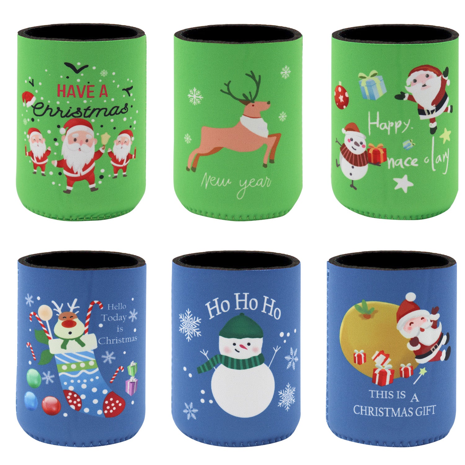 6x Christmas Stubby Stubbie Holders Beer Bottle Drink Can Cooler Santa Reindeer, F V474-626826