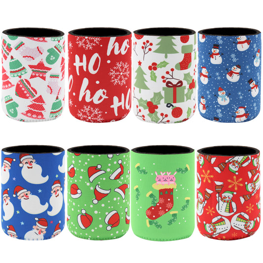 8x Christmas Stubby Stubbie Holders Beer Bottle Drink Can Cooler Santa Reindeer, G V474-626827